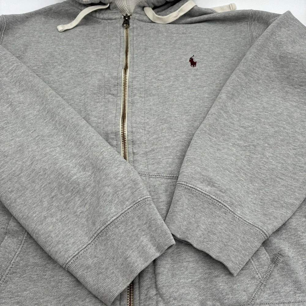 Polo Ralph Lauren Mens XXL Gray Full Zip Hoode Waffle Lined Pony Logo Sweatshirt